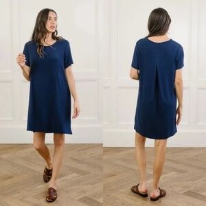 NWT Cozy Earth Bamboo Rib-Knit Boyfriend Sleep Dress Navy Blue Womens Size Small